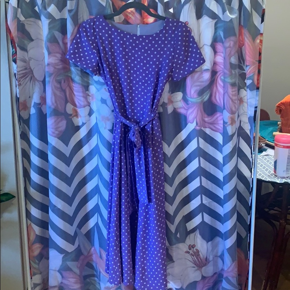 Lavender polka dot handmade vintage dress. Sz L